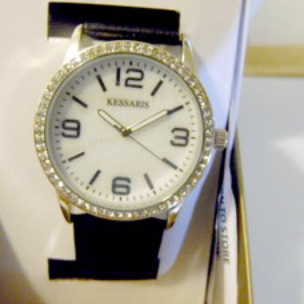 Kessaris Black Quilted Strap Watch